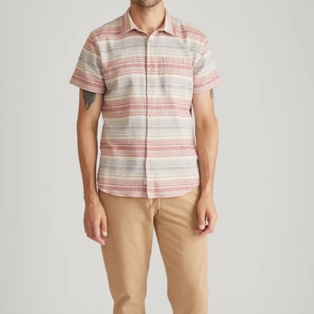 MARINE LAYER Striped‎ Stretch Selvage Short Sleeve Shirt Button Down Size Small